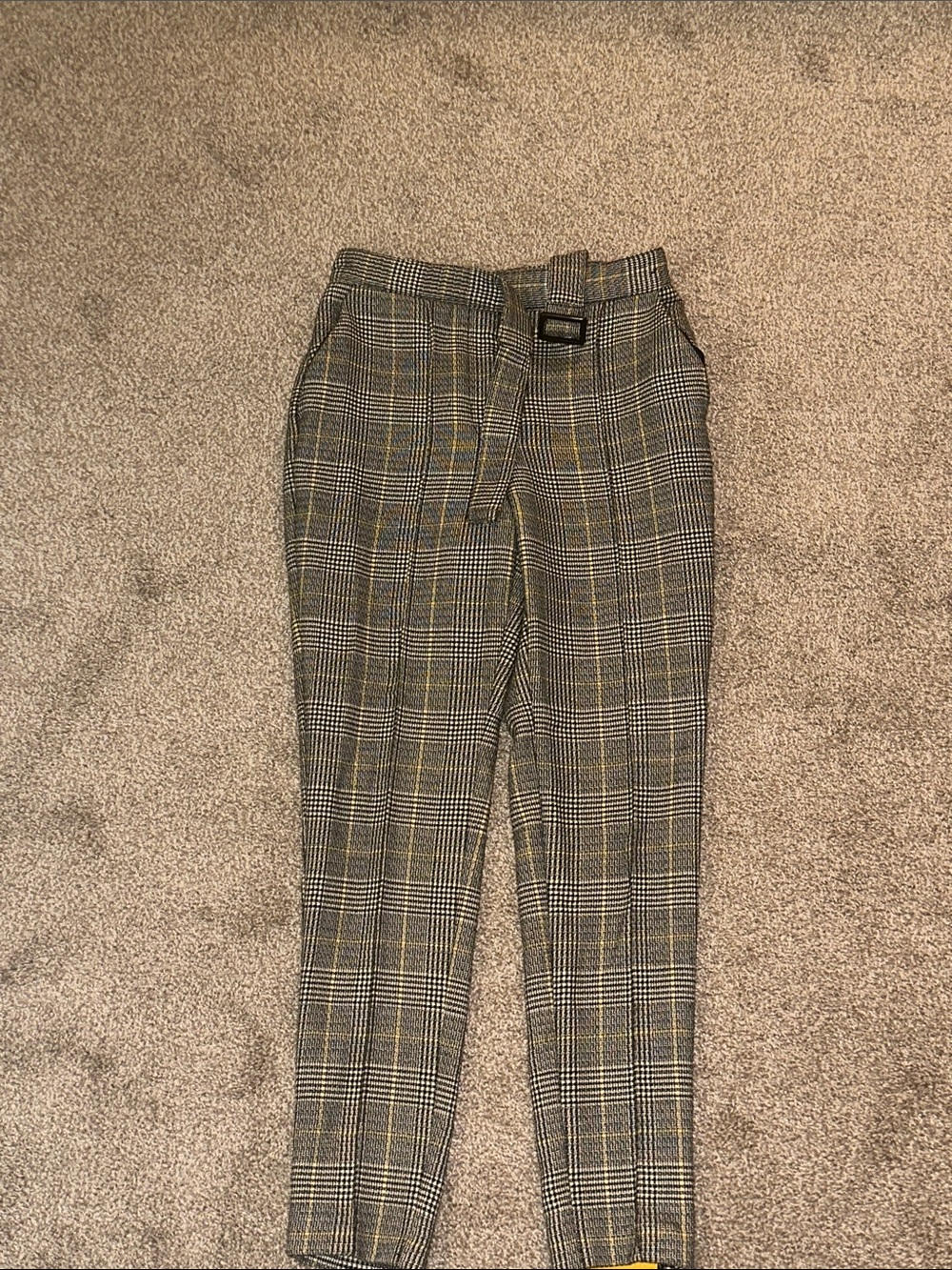 Plaid Women’s Trousers in Grey with Subtle Yellow Accent